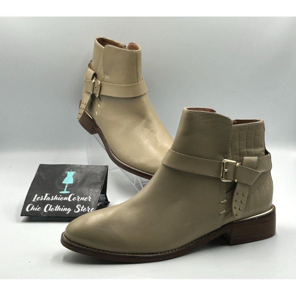 NWT Crevo Women's Beige Leather Strap Buckle Design Ankle Boots Size 8.5 2973 - Picture 9 of 16